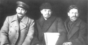 Joseph Stalin, Vladimir Lenin, and Mikhail Kalinin meeting in 1919 . All three of them were "Old Bolsheviks"; members of the Bolshevik party before the Russian Revolution of 1917.