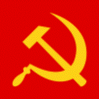 The symbol as it appeared on the Soviet flag.